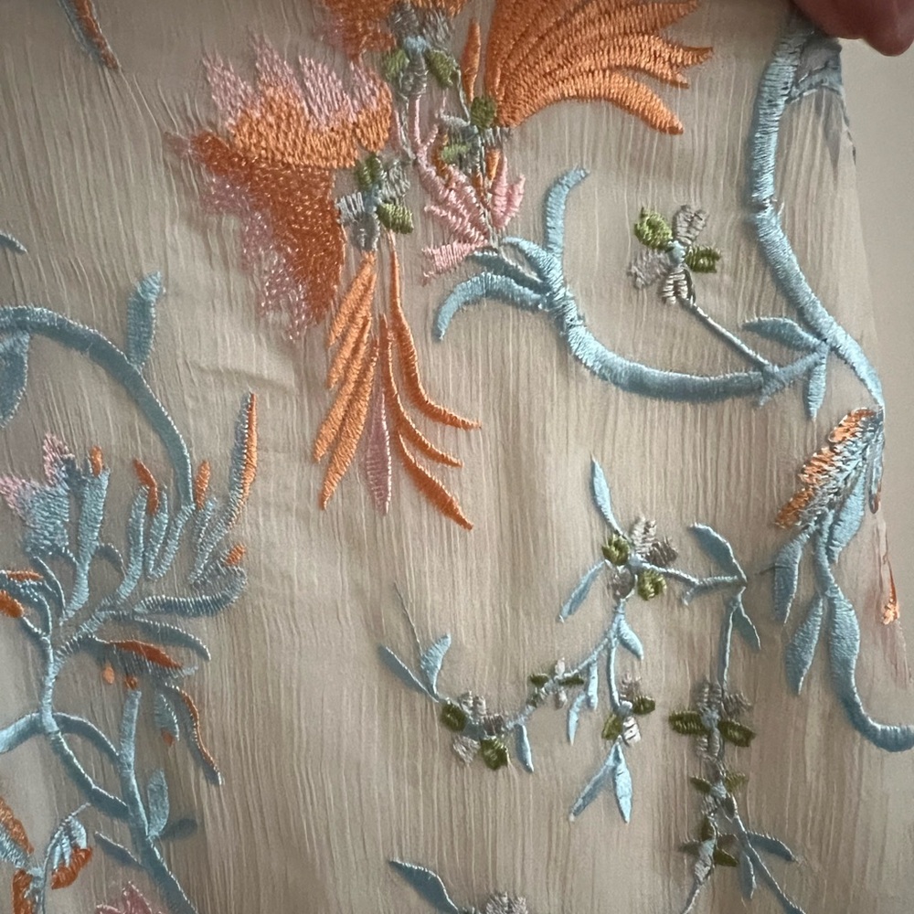 Floral Embroidered Women's Top - Cream and Orange - Picture 4 of 7